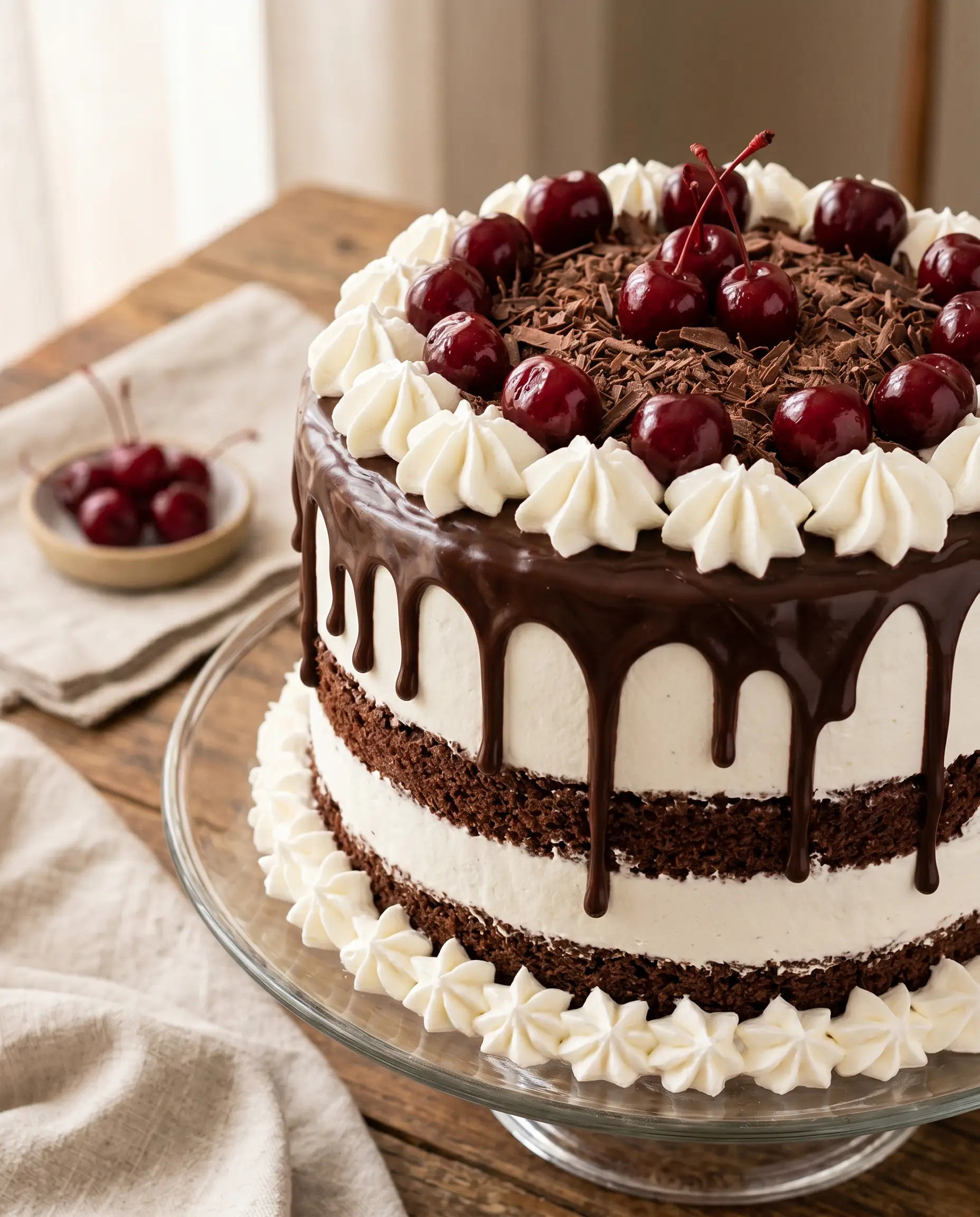 Bolo floresta negra com chocolate e cerejas